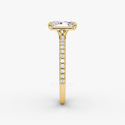 Radiant Cut - Pave Band - Classic Engagement Ring- 14 K Gold